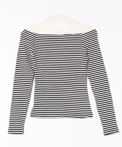 Lace Ladies(レースレディース)の「オフショルダー ボーダー 長袖 カットソー Tシャツ(Tシャツ/カットソー・レディース・グレー/ブラック・FREE)」の7枚目の写真