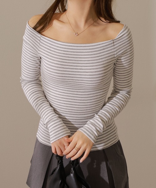 Lace Ladies(レースレディース)の「オフショルダー ボーダー 長袖 カットソー Tシャツ(Tシャツ/カットソー・レディース・グレー/ブラック・FREE)」の10枚目の写真