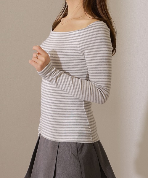 Lace Ladies(レースレディース)の「オフショルダー ボーダー 長袖 カットソー Tシャツ(Tシャツ/カットソー・レディース・グレー/ブラック・FREE)」の13枚目の写真