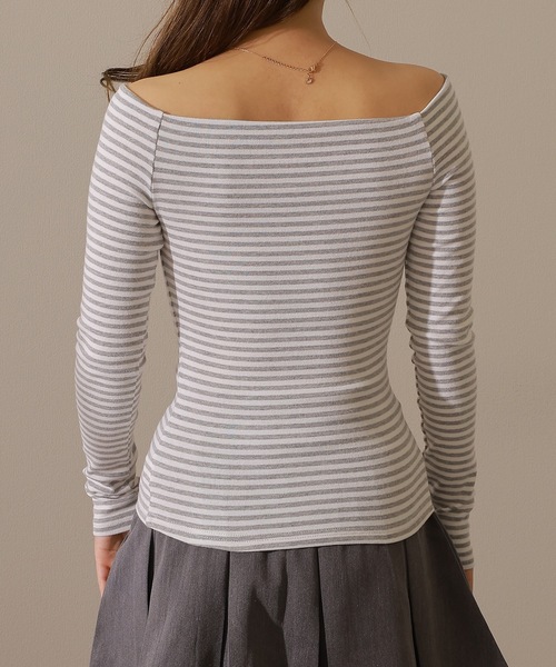 Lace Ladies(レースレディース)の「オフショルダー ボーダー 長袖 カットソー Tシャツ(Tシャツ/カットソー・レディース・グレー/ブラック・FREE)」の16枚目の写真
