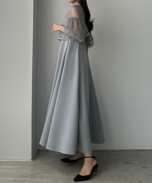 Louere（ルエレ）の「2WAY半袖シアーボレロ＋フレアキャミワンピースSET[高身長サイズMT/低身長サイズS有り]（ワンピース・レディース・ブラック/アイボリー/ブルーグレー/グレイッシュベージュ/ブラック系その他・SMALL/MEDIUM/LARGE/X-LARGE/MT）」の13枚目の写真