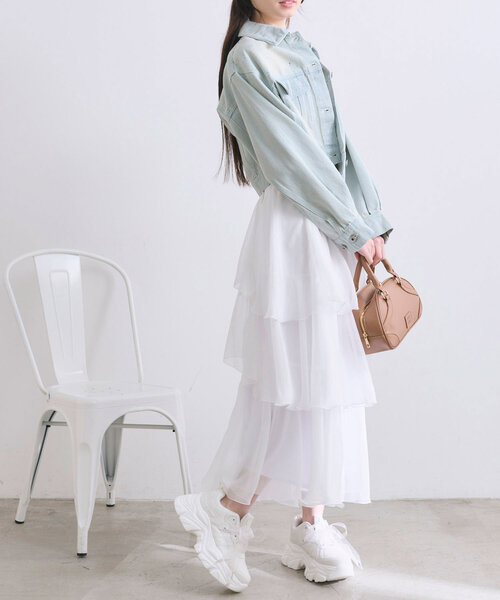 OLIVE des OLIVE(オリーブデオリーブ)の「ランダムロングティアードスカート(スカート・レディース・チャコールグレー/オフホワイト/アイボリー・FREE)」の12枚目の写真