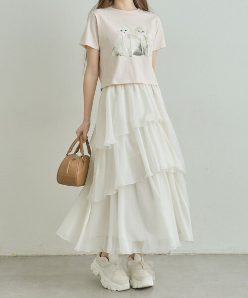 OLIVE des OLIVE(オリーブデオリーブ)の「ランダムロングティアードスカート(スカート・レディース・チャコールグレー/オフホワイト/アイボリー・FREE)」の15枚目の写真