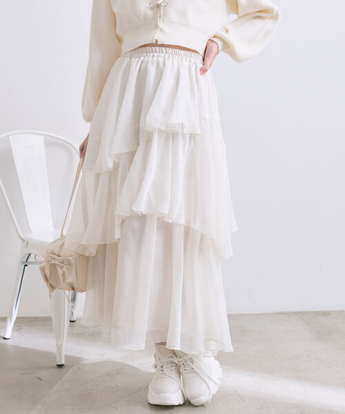 OLIVE des OLIVE(オリーブデオリーブ)の「ランダムロングティアードスカート(スカート・レディース・チャコールグレー/オフホワイト/アイボリー・FREE)」の20枚目の写真