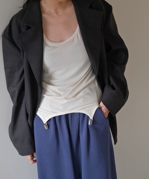 AKTE（アクテ）の「ガータータンクトップ（タンクトップ・レディース・アイボリー/グリーン×ピンク・FREE）」の3枚目の写真