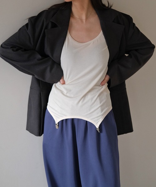 AKTE（アクテ）の「ガータータンクトップ（タンクトップ・レディース・アイボリー/グリーン×ピンク・FREE）」の7枚目の写真