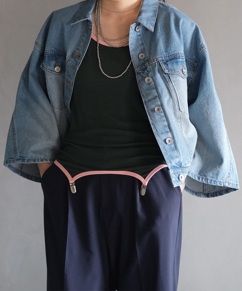 AKTE（アクテ）の「ガータータンクトップ（タンクトップ・レディース・アイボリー/グリーン×ピンク・FREE）」の13枚目の写真