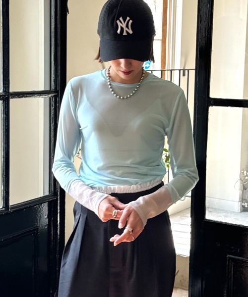 DONOBAN（ドノバン）の「バイカラーシアートップス【クルーネック】（Tシャツ/カットソー・レディース・ブラック系その他/ブラック/アイボリー/ブルーグレー/ネイビー/ホワイト系その他・ONE）」の8枚目の写真