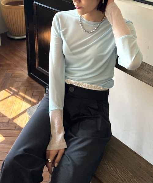 DONOBAN（ドノバン）の「バイカラーシアートップス【クルーネック】（Tシャツ/カットソー・レディース・ブラック系その他/ブラック/アイボリー/ブルーグレー/ネイビー/ホワイト系その他・ONE）」の11枚目の写真