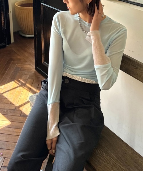 DONOBAN（ドノバン）の「バイカラーシアートップス【クルーネック】（Tシャツ/カットソー・レディース・ブラック系その他/ブラック/アイボリー/ブルーグレー/ネイビー/ホワイト系その他・ONE）」の12枚目の写真