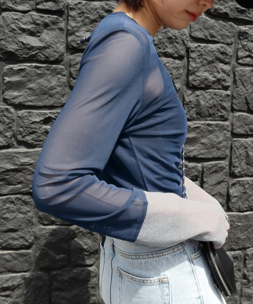 DONOBAN（ドノバン）の「バイカラーシアートップス【クルーネック】（Tシャツ/カットソー・レディース・ブラック系その他/ブラック/アイボリー/ブルーグレー/ネイビー/ホワイト系その他・ONE）」の7枚目の写真