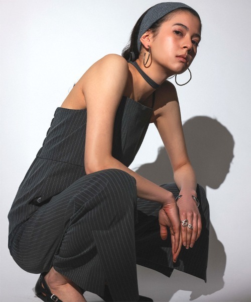 ANDRESD】pinstripe all in one dress オールインワン ドレス パンツ
