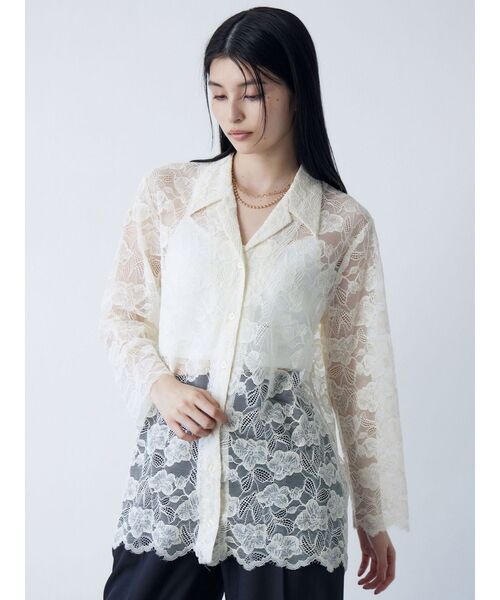 MURUA（ムルーア）の「【WEB限定】レースシャツチュニック（シャツ/ブラウス・レディース・アイボリー/ブラック・FREE）」の4枚目の写真