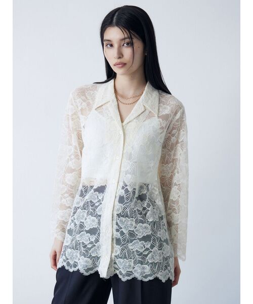 MURUA（ムルーア）の「【WEB限定】レースシャツチュニック（シャツ/ブラウス・レディース・アイボリー/ブラック・FREE）」の5枚目の写真
