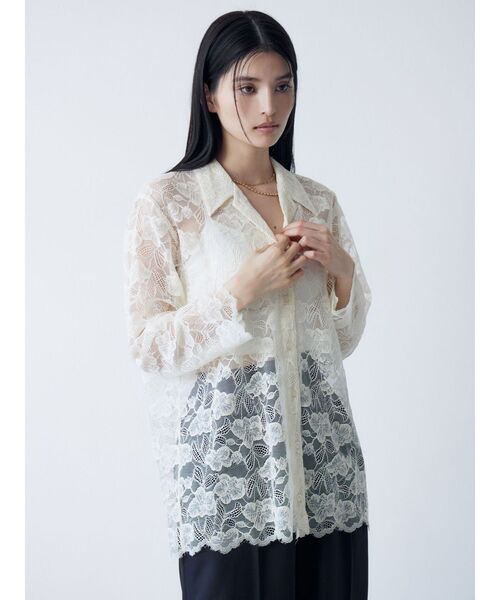 MURUA（ムルーア）の「【WEB限定】レースシャツチュニック（シャツ/ブラウス・レディース・アイボリー/ブラック・FREE）」の6枚目の写真