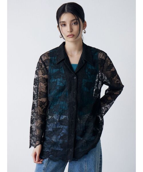 MURUA（ムルーア）の「【WEB限定】レースシャツチュニック（シャツ/ブラウス・レディース・アイボリー/ブラック・FREE）」の12枚目の写真