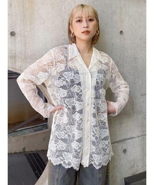 MURUA（ムルーア）の「【WEB限定】レースシャツチュニック（シャツ/ブラウス・レディース・アイボリー/ブラック・FREE）」の17枚目の写真