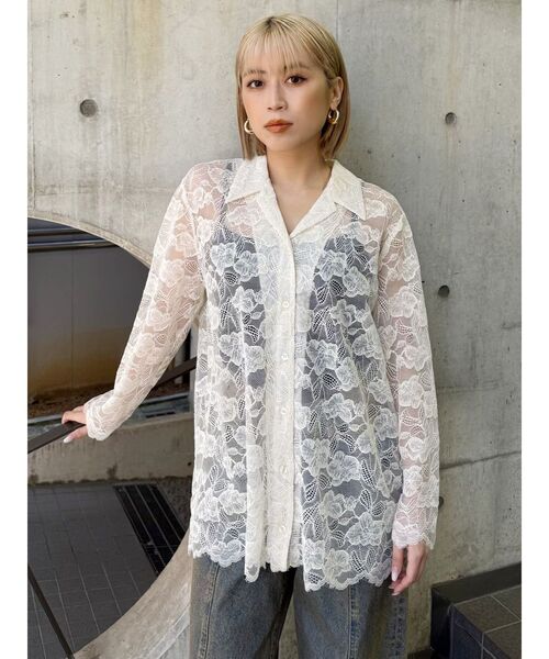 MURUA（ムルーア）の「【WEB限定】レースシャツチュニック（シャツ/ブラウス・レディース・アイボリー/ブラック・FREE）」の18枚目の写真