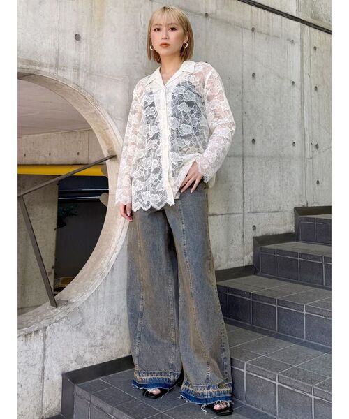 MURUA（ムルーア）の「【WEB限定】レースシャツチュニック（シャツ/ブラウス・レディース・アイボリー/ブラック・FREE）」の20枚目の写真