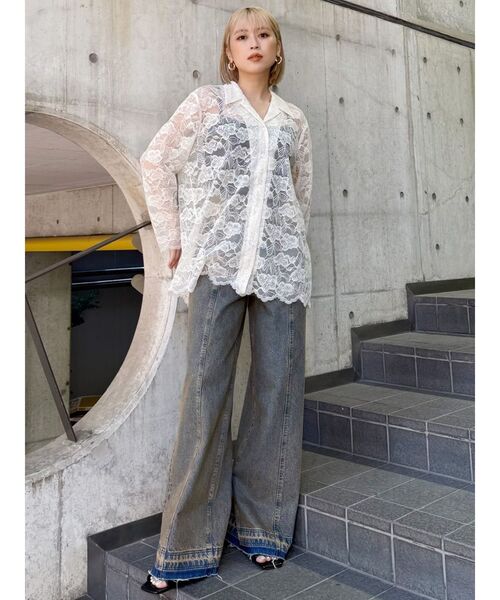 MURUA（ムルーア）の「【WEB限定】レースシャツチュニック（シャツ/ブラウス・レディース・アイボリー/ブラック・FREE）」の22枚目の写真