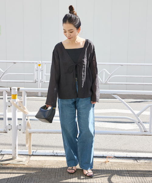 B.C STOCK(ベーセーストック)の「手洗い可 / ドット刺繍リボンブラウス(シャツ/ブラウス・レディース・ブラック/ホワイト・FREE)」の8枚目の写真