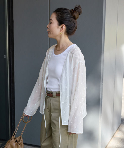 B.C STOCK(ベーセーストック)の「手洗い可 / ドット刺繍リボンブラウス(シャツ/ブラウス・レディース・ブラック/ホワイト・FREE)」の21枚目の写真