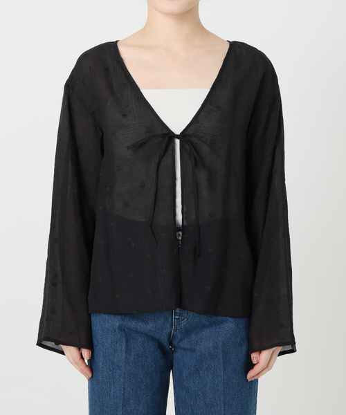 B.C STOCK(ベーセーストック)の「手洗い可 / ドット刺繍リボンブラウス(シャツ/ブラウス・レディース・ブラック/ホワイト・FREE)」の4枚目の写真