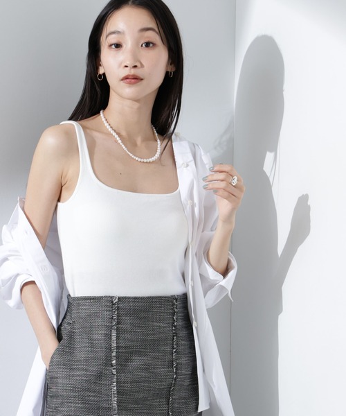 NANO universe(ナノユニバース)の「抗菌防臭リブカップ付きタンクトップ(タンクトップ・レディース・ホワイト/ブラック/ライトグレー・FREE)」の2枚目の写真