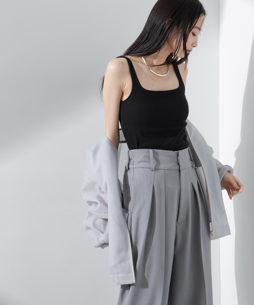 NANO universe(ナノユニバース)の「抗菌防臭リブカップ付きタンクトップ(タンクトップ・レディース・ホワイト/ブラック/ライトグレー・FREE)」の6枚目の写真