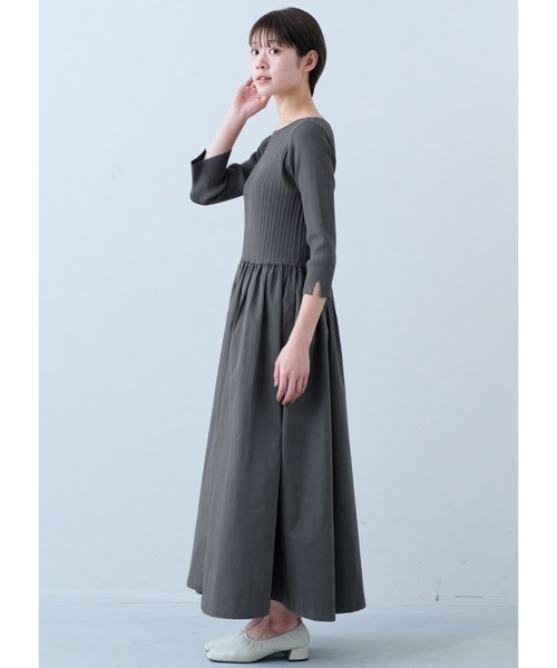 IEDIT（イディット）の「ＩＥＤＩＴ　シャリ感ニットと撥水（はっすい）スカートドッキングワンピース（ワンピース・レディース・ブラック/グレー・3L/LL/L/M/MP/S/4L）」の4枚目の写真