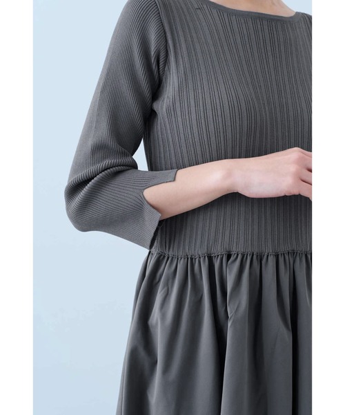 IEDIT（イディット）の「ＩＥＤＩＴ　シャリ感ニットと撥水（はっすい）スカートドッキングワンピース（ワンピース・レディース・ブラック/グレー・3L/LL/L/M/MP/S/4L）」の6枚目の写真