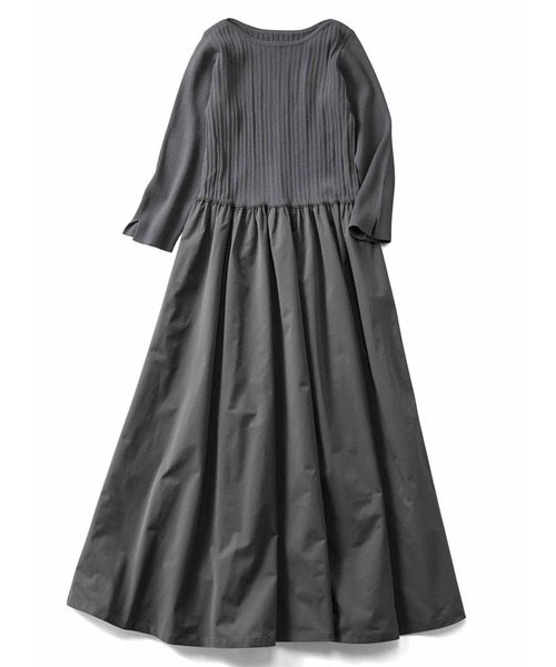 IEDIT（イディット）の「ＩＥＤＩＴ　シャリ感ニットと撥水（はっすい）スカートドッキングワンピース（ワンピース・レディース・ブラック/グレー・3L/LL/L/M/MP/S/4L）」の7枚目の写真
