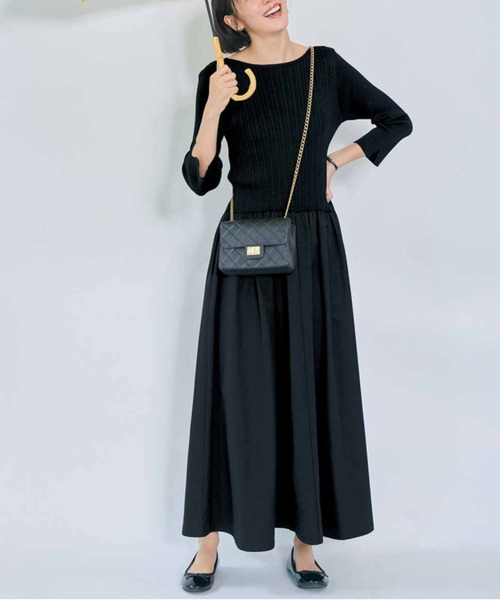 IEDIT（イディット）の「ＩＥＤＩＴ　シャリ感ニットと撥水（はっすい）スカートドッキングワンピース（ワンピース・レディース・ブラック/グレー・3L/LL/L/M/MP/S/4L）」の11枚目の写真