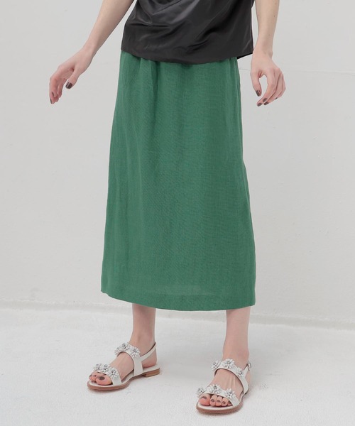 DRESSLAVE（ドレスレイブ）の「OX linen midi skirt(リネンミディ丈スカート)（スカート・レディース・ベージュ/グリーン・38）」の2枚目の写真