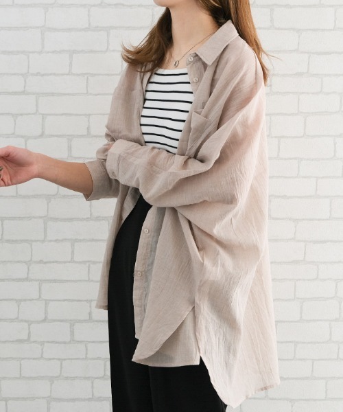 aquagarage（アクアガレージ）の「シアーBIGシャツ（シャツ/ブラウス・レディース・ベージュ/ブラック/アイボリー・M）」の3枚目の写真