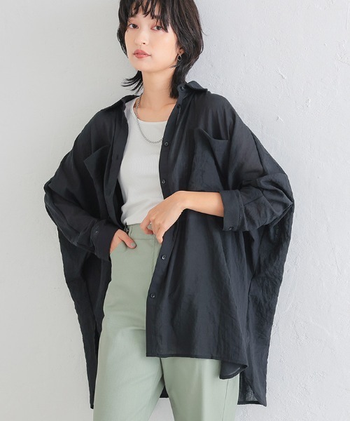 aquagarage（アクアガレージ）の「シアーBIGシャツ（シャツ/ブラウス・レディース・ベージュ/ブラック/アイボリー・M）」の2枚目の写真