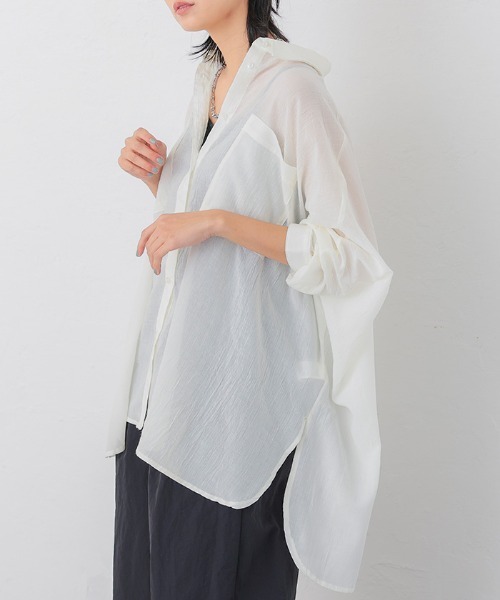 aquagarage（アクアガレージ）の「シアーBIGシャツ（シャツ/ブラウス・レディース・ベージュ/ブラック/アイボリー・M）」の6枚目の写真