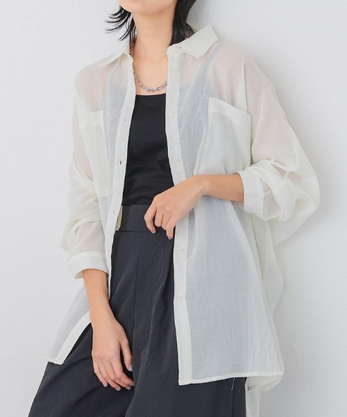 aquagarage（アクアガレージ）の「シアーBIGシャツ（シャツ/ブラウス・レディース・ベージュ/ブラック/アイボリー・M）」の8枚目の写真