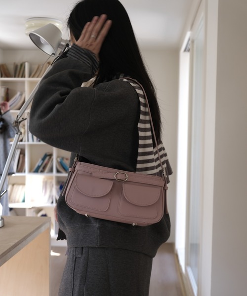 セール】ダブルポケット＆ベルト底びょう付き2WAYショルダーバッグ