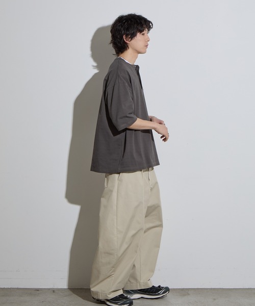 セール】【SLICK/スリック】40/2 Moss Stitch Henley Neck T