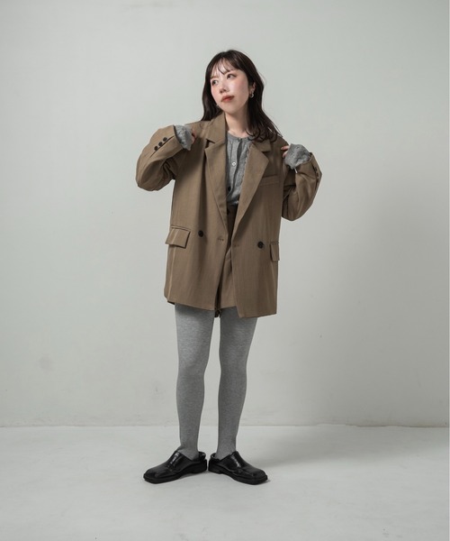 lawgy（ラウジー）の「simple jacket pleats pants set up / シンプルジャケットプリーツパンツセットアップ（セットアップ・レディース・グレー/ベージュ・FREE）」の6枚目の写真