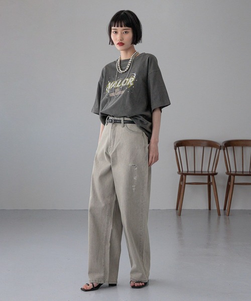 LOWRYS FARM（ローリーズファーム）の「ＵＳＥＤバンＴＳＳ　 327857（Tシャツ/カットソー・レディース・グレー/チャコールグレー/ホワイト/ピンク・FREE）」の5枚目の写真