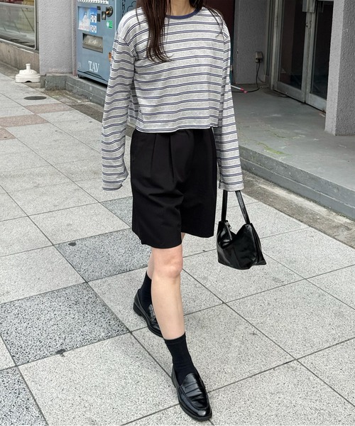 LE MORE（リモア）の「クロップドボーダーロンT（Tシャツ/カットソー・レディース・グレー/グリーン・FREE）」の4枚目の写真