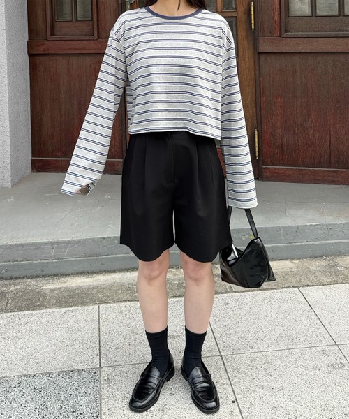 LE MORE（リモア）の「クロップドボーダーロンT（Tシャツ/カットソー・レディース・グレー/グリーン・FREE）」の5枚目の写真