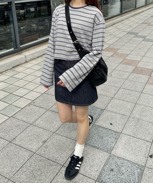 LE MORE（リモア）の「クロップドボーダーロンT（Tシャツ/カットソー・レディース・グレー/グリーン・FREE）」の11枚目の写真