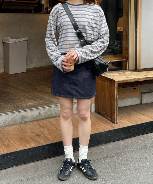 LE MORE（リモア）の「クロップドボーダーロンT（Tシャツ/カットソー・レディース・グレー/グリーン・FREE）」の12枚目の写真