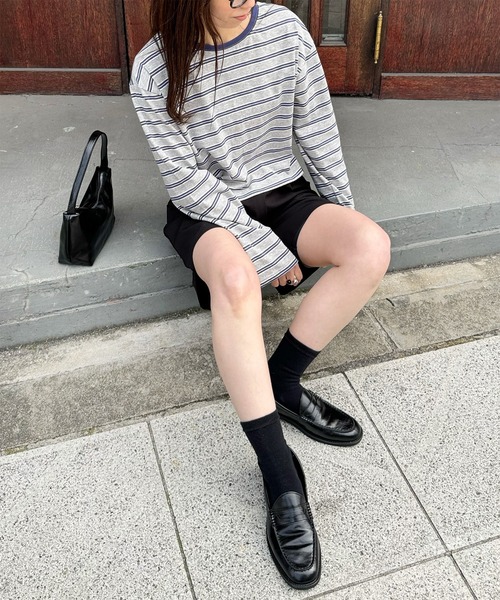 LE MORE（リモア）の「クロップドボーダーロンT（Tシャツ/カットソー・レディース・グレー/グリーン・FREE）」の14枚目の写真