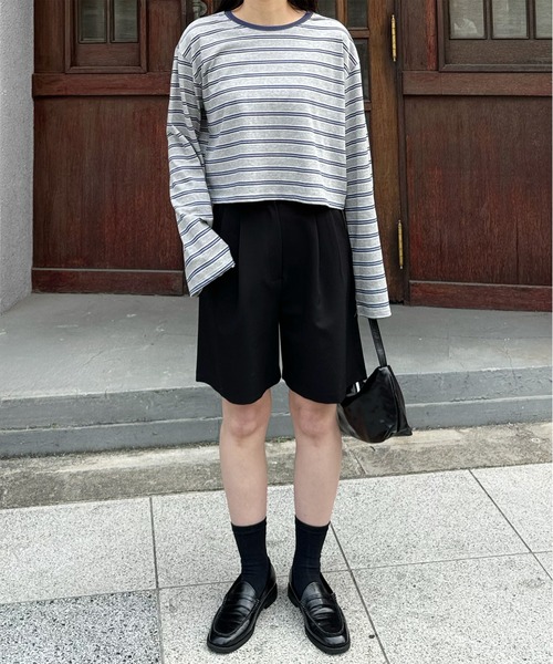 LE MORE（リモア）の「クロップドボーダーロンT（Tシャツ/カットソー・レディース・グレー/グリーン・FREE）」の15枚目の写真