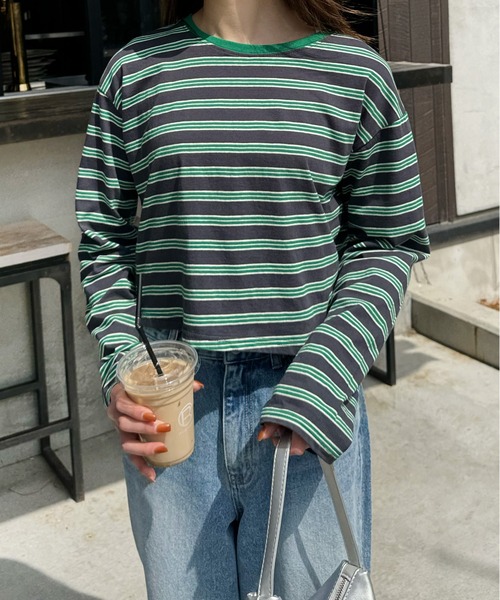 LE MORE（リモア）の「クロップドボーダーロンT（Tシャツ/カットソー・レディース・グレー/グリーン・FREE）」の20枚目の写真