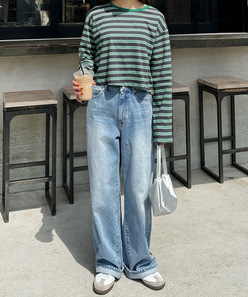 LE MORE（リモア）の「クロップドボーダーロンT（Tシャツ/カットソー・レディース・グレー/グリーン・FREE）」の21枚目の写真